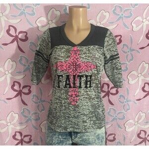 Y2k L.A. Kitty Large womens 3/4 half long sleeve sheer "faith" raglan shirt
